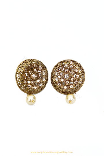 Antique Gold Finished Polki Studs By PTJ